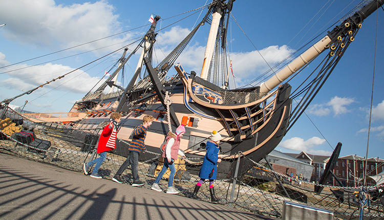 Children By HMS Victory at Portsmouth Historic Dockyard